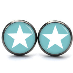Ohrstecker, Ohrhänger, Clipse & Druckknopf – Motiv dunkel türkis weißer Stern – Schmuck aus Edelstahl Ohrstecker, Ohrhänger, Clipse & Druckknopf – Motiv dunkel türkis weißer Stern – Schmuck aus Edelstahl