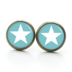 Ohrstecker, Ohrhänger, Clipse & Druckknopf – Motiv dunkel türkis weißer Stern – Schmuck aus Edelstahl Ohrstecker, Ohrhänger, Clipse & Druckknopf – Motiv dunkel türkis weißer Stern – Schmuck aus Edelstahl