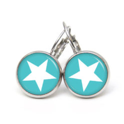 Ohrstecker, Ohrhänger, Clipse & Druckknopf – Motiv dunkel türkis weißer Stern – Schmuck aus Edelstahl Ohrstecker, Ohrhänger, Clipse & Druckknopf – Motiv dunkel türkis weißer Stern – Schmuck aus Edelstahl