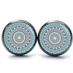 Ohrstecker, Ohrhänger, Clipse & Druckknopf – Motiv türkis graues Mandala – Schmuck aus Edelstahl Ohrstecker, Ohrhänger, Clipse & Druckknopf – Motiv türkis graues Mandala – Schmuck aus Edelstahl