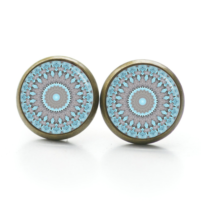 Ohrstecker, Ohrhänger, Clipse & Druckknopf – Motiv türkis graues Mandala – Schmuck aus Edelstahl Ohrstecker, Ohrhänger, Clipse & Druckknopf – Motiv türkis graues Mandala – Schmuck aus Edelstahl