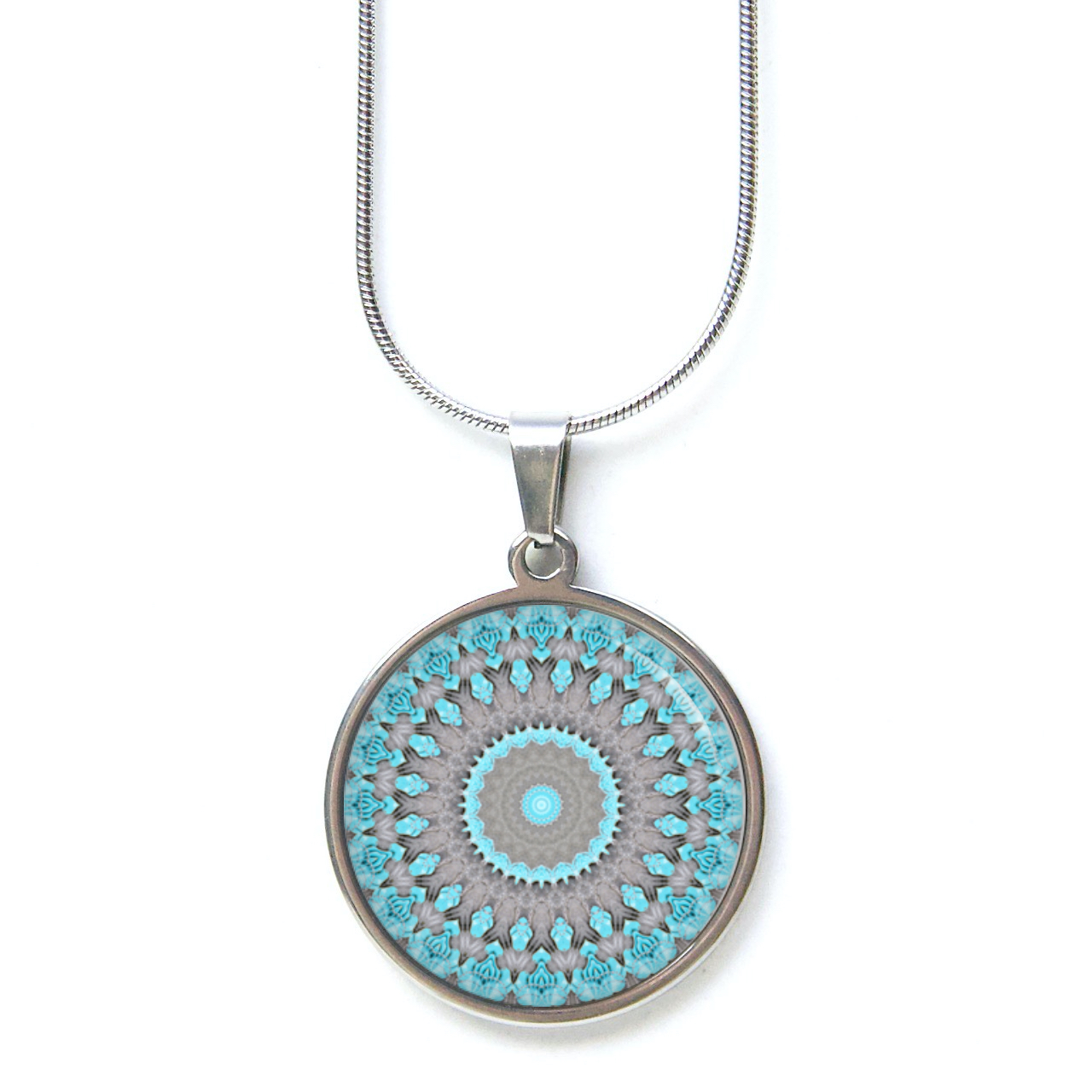 Ohrstecker, Ohrhänger, Clipse & Druckknopf – Motiv türkis graues Mandala – Schmuck aus Edelstahl Ohrstecker, Ohrhänger, Clipse & Druckknopf – Motiv türkis graues Mandala – Schmuck aus Edelstahl