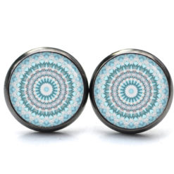 Ohrstecker, Ohrhänger, Clipse & Druckknopf – Motiv türkis graues Mandala Muster – Schmuck aus Edelstahl Ohrstecker, Ohrhänger, Clipse & Druckknopf – Motiv türkis graues Mandala Muster – Schmuck aus Edelstahl
