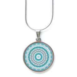Ohrstecker, Ohrhänger, Clipse & Druckknopf – Motiv türkis graues Mandala Muster – Schmuck aus Edelstahl Ohrstecker, Ohrhänger, Clipse & Druckknopf – Motiv türkis graues Mandala Muster – Schmuck aus Edelstahl