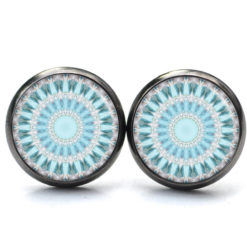 Ohrstecker, Ohrhänger, Clipse & Druckknopf – Motiv türkis graues Mandala – Schmuck aus Edelstahl