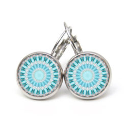 Ohrstecker, Ohrhänger, Clipse & Druckknopf – Motiv türkis graues Mandala – Schmuck aus Edelstahl