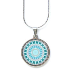 Ohrstecker, Ohrhänger, Clipse & Druckknopf – Motiv türkis graues Mandala – Schmuck aus Edelstahl