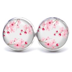 Ohrstecker, Ohrhänger, Clipse & Druckknopf – Motiv rosa Kirschblüten – Schmuck aus Edelstahl