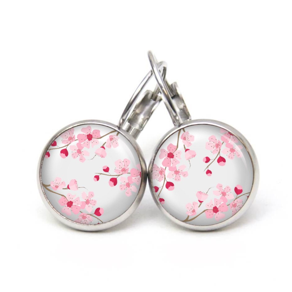 Ohrstecker, Ohrhänger, Clipse & Druckknopf – Motiv rosa Kirschblüten – Schmuck aus Edelstahl Ohrstecker, Ohrhänger, Clipse & Druckknopf – Motiv rosa Kirschblüten – Schmuck aus Edelstahl