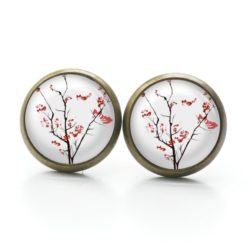 Ohrstecker, Ohrhänger, Clipse & Druckknopf – Motiv rote japanische Kirschblüten – Schmuck aus Edelstahl Ohrstecker, Ohrhänger, Clipse & Druckknopf – Motiv rote japanische Kirschblüten – Schmuck aus Edelstahl