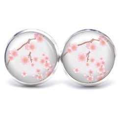 Ohrstecker, Ohrhänger, Clipse & Druckknopf – Motiv rosa Kirschblüten – Schmuck aus Edelstahl Ohrstecker, Ohrhänger, Clipse & Druckknopf – Motiv rosa Kirschblüten – Schmuck aus Edelstahl