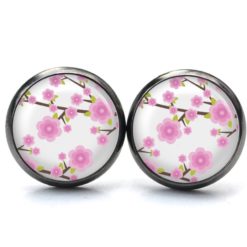 Ohrstecker, Ohrhänger, Clipse & Druckknopf – Motiv pinke Kirschblüten – Schmuck aus Edelstahl Ohrstecker, Ohrhänger, Clipse & Druckknopf – Motiv pinke Kirschblüten – Schmuck aus Edelstahl