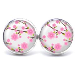 Ohrstecker, Ohrhänger, Clipse & Druckknopf – Motiv pinke Kirschblüten – Schmuck aus Edelstahl