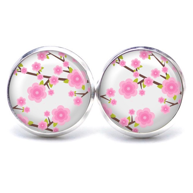 Ohrstecker, Ohrhänger, Clipse & Druckknopf – Motiv pinke Kirschblüten – Schmuck aus Edelstahl Ohrstecker, Ohrhänger, Clipse & Druckknopf – Motiv pinke Kirschblüten – Schmuck aus Edelstahl