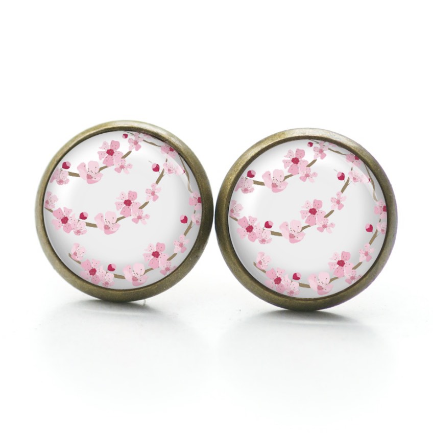 Ohrstecker, Ohrhänger, Clipse & Druckknopf – Motiv Kirschblüten Kette – Schmuck aus Edelstahl Ohrstecker, Ohrhänger, Clipse & Druckknopf – Motiv Kirschblüten Kette – Schmuck aus Edelstahl