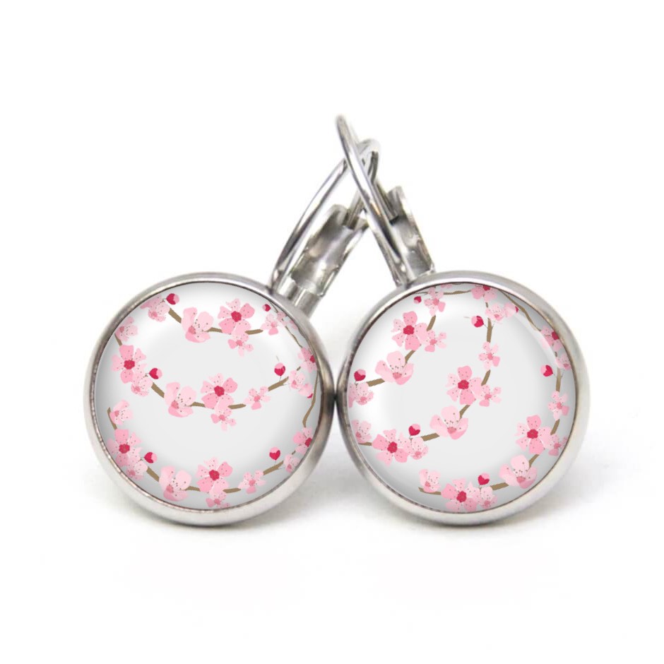 Ohrstecker, Ohrhänger, Clipse & Druckknopf – Motiv Kirschblüten Kette – Schmuck aus Edelstahl Ohrstecker, Ohrhänger, Clipse & Druckknopf – Motiv Kirschblüten Kette – Schmuck aus Edelstahl