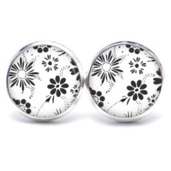 Ohrstecker, Ohrhänger, Clipse & Druckknopf – Motiv zarte Blumen in schwarz und weiß – Schmuck aus Edelstahl