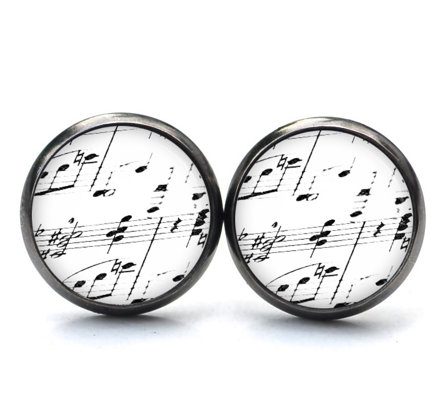Ohrstecker, Ohrhänger, Clipse & Druckknopf – Motiv Notenblatt in schwarz und weiß – Schmuck aus Edelstahl Ohrstecker, Ohrhänger, Clipse & Druckknopf – Motiv Notenblatt in schwarz und weiß – Schmuck aus Edelstahl
