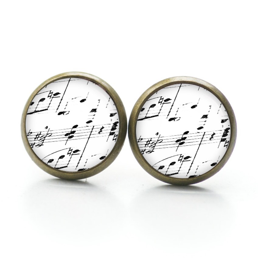 Ohrstecker, Ohrhänger, Clipse & Druckknopf – Motiv Notenblatt in schwarz und weiß – Schmuck aus Edelstahl Ohrstecker, Ohrhänger, Clipse & Druckknopf – Motiv Notenblatt in schwarz und weiß – Schmuck aus Edelstahl