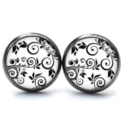 Ohrstecker, Ohrhänger, Clipse & Druckknopf – Motiv Blumenranken in schwarz und weiß – Schmuck aus Edelstahl Ohrstecker, Ohrhänger, Clipse & Druckknopf – Motiv Blumenranken in schwarz und weiß – Schmuck aus Edelstahl