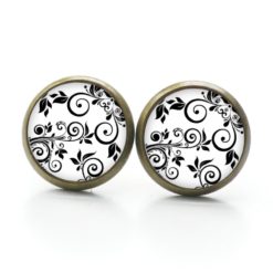 Ohrstecker, Ohrhänger, Clipse & Druckknopf – Motiv Blumenranken in schwarz und weiß – Schmuck aus Edelstahl Ohrstecker, Ohrhänger, Clipse & Druckknopf – Motiv Blumenranken in schwarz und weiß – Schmuck aus Edelstahl