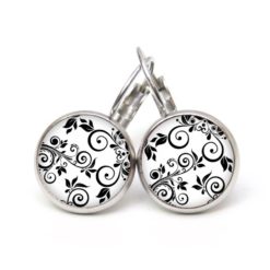 Ohrstecker, Ohrhänger, Clipse & Druckknopf – Motiv Blumenranken in schwarz und weiß – Schmuck aus Edelstahl Ohrstecker, Ohrhänger, Clipse & Druckknopf – Motiv Blumenranken in schwarz und weiß – Schmuck aus Edelstahl