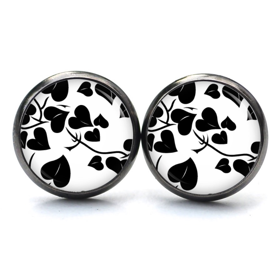 Ohrstecker, Ohrhänger, Clipse & Druckknopf – Motiv Herzen in schwarz und weiß – Schmuck aus Edelstahl Ohrstecker, Ohrhänger, Clipse & Druckknopf – Motiv Herzen in schwarz und weiß – Schmuck aus Edelstahl