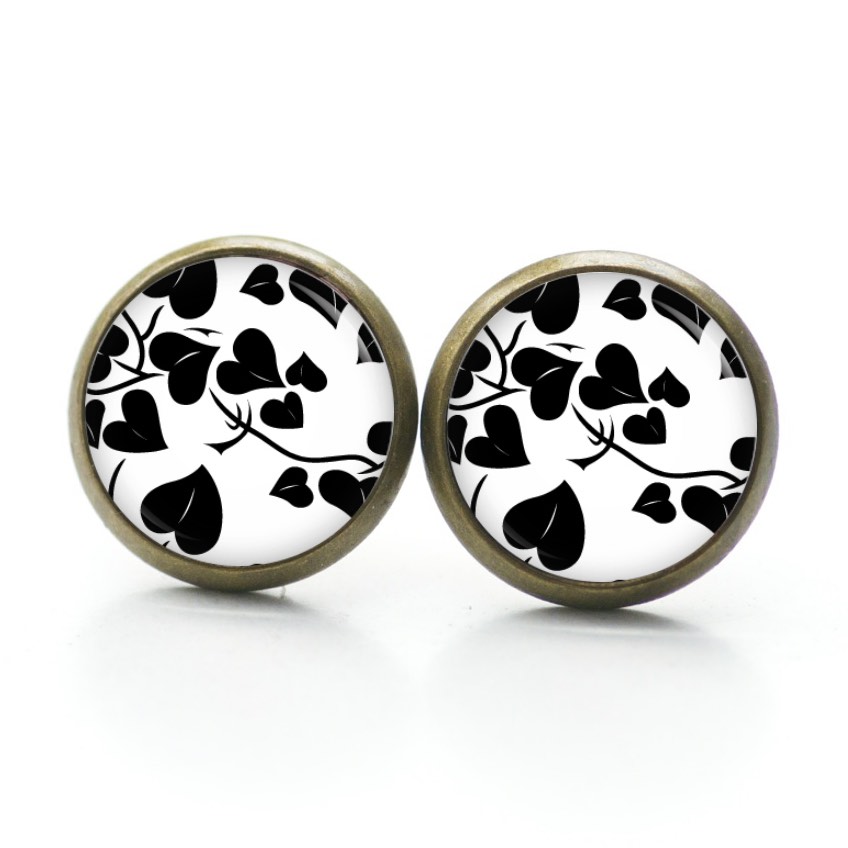 Ohrstecker, Ohrhänger, Clipse & Druckknopf – Motiv Herzen in schwarz und weiß – Schmuck aus Edelstahl Ohrstecker, Ohrhänger, Clipse & Druckknopf – Motiv Herzen in schwarz und weiß – Schmuck aus Edelstahl