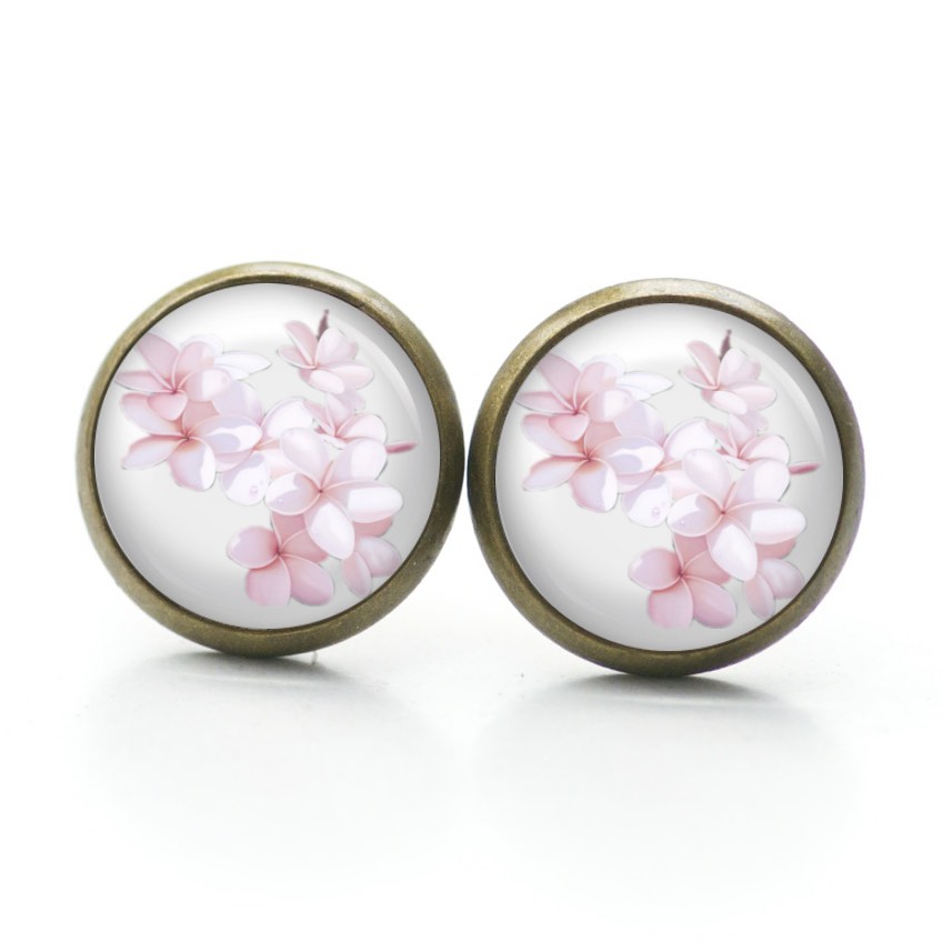 Ohrstecker, Ohrhänger, Clipse & Druckknopf – Motiv romantische Frangipani Blüten – Schmuck aus Edelstahl Ohrstecker, Ohrhänger, Clipse & Druckknopf – Motiv romantische Frangipani Blüten – Schmuck aus Edelstahl