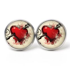 Ohrstecker, Ohrhänger, Clipse & Druckknopf – Motiv rotes Herz mit Pfeil – Schmuck aus Edelstahl Ohrstecker, Ohrhänger, Clipse & Druckknopf – Motiv rotes Herz mit Pfeil – Schmuck aus Edelstahl