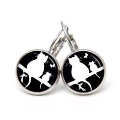 Druckknopf Ohrstecker Ohrhänger Clipse Katze und Babykatze mit Schmetterling in schwarz Druckknopf Ohrstecker Ohrhänger Clipse Katze und Babykatze mit Schmetterling in schwarz