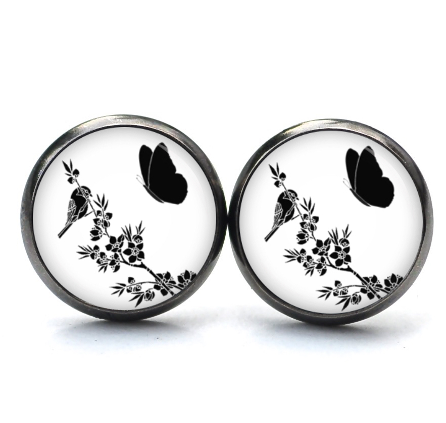 Ohrstecker, Ohrhänger, Clipse & Druckknopf – Motiv Schmetterling mit Blume – Schmuck aus Edelstahl Ohrstecker, Ohrhänger, Clipse & Druckknopf - Motiv Schmetterling mit Blume - Schmuck aus Edelstahl