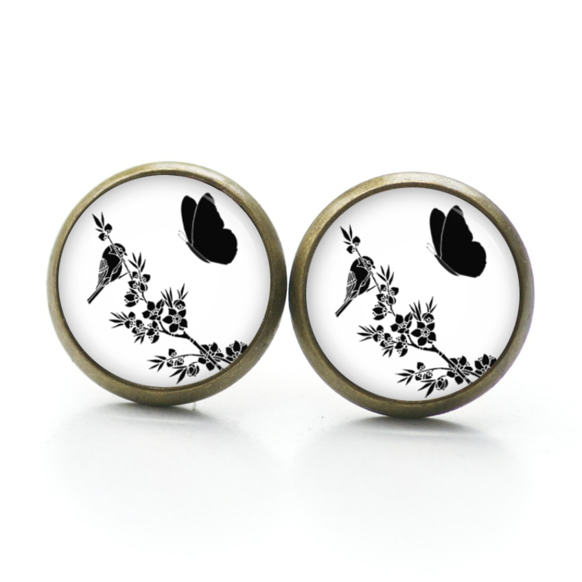 Ohrstecker, Ohrhänger, Clipse & Druckknopf – Motiv Schmetterling mit Blume – Schmuck aus Edelstahl Ohrstecker, Ohrhänger, Clipse & Druckknopf - Motiv Schmetterling mit Blume - Schmuck aus Edelstahl