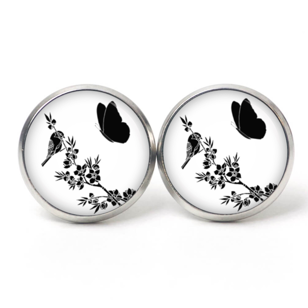 Ohrstecker, Ohrhänger, Clipse & Druckknopf – Motiv Schmetterling mit Blume – Schmuck aus Edelstahl Ohrstecker, Ohrhänger, Clipse & Druckknopf - Motiv Schmetterling mit Blume - Schmuck aus Edelstahl