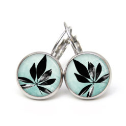 Ohrstecker, Ohrhänger, Clipse & Druckknopf – Motiv blau türkis mit schwarzem Blatt – Schmuck aus Edelstahl Ohrstecker, Ohrhänger, Clipse & Druckknopf – Motiv blau türkis mit schwarzem Blatt – Schmuck aus Edelstahl