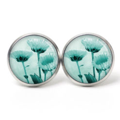Ohrstecker, Ohrhänger, Clipse & Druckknopf – Motiv türkise Blumen – Schmuck aus Edelstahl