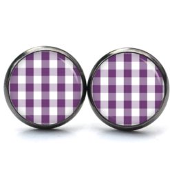Ohrstecker, Ohrhänger, Clipse & Druckknopf – Motiv kariert violett weiß – Schmuck aus Edelstahl Ohrstecker, Ohrhänger, Clipse & Druckknopf – Motiv kariert violett weiß – Schmuck aus Edelstahl