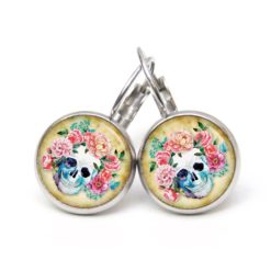 Ohrstecker, Ohrhänger, Clipse & Druckknopf – Motiv Totenkopf mit Blumen Frühling Gelb – Schmuck aus Edelstahl Ohrstecker, Ohrhänger, Clipse & Druckknopf – Motiv Totenkopf mit Blumen Frühling Gelb – Schmuck aus Edelstahl