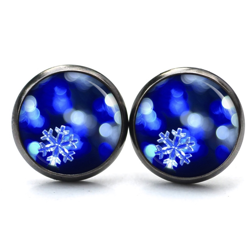 Druckknopf Ohrstecker Ohrhänger Clipse blaue Eiskristall Schnee Druckknopf Ohrstecker Ohrhänger Clipse blaue Eiskristall Schnee