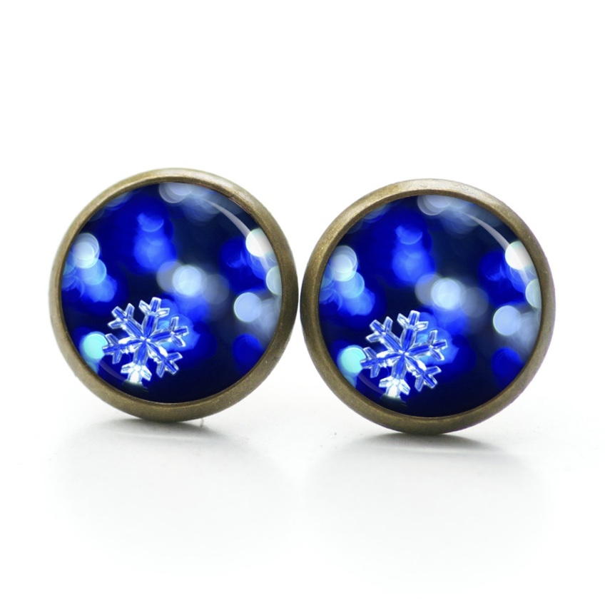 Druckknopf Ohrstecker Ohrhänger Clipse blaue Eiskristall Schnee Druckknopf Ohrstecker Ohrhänger Clipse blaue Eiskristall Schnee