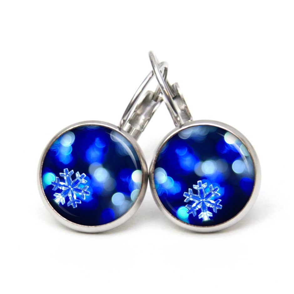 Druckknopf Ohrstecker Ohrhänger Clipse blaue Eiskristall Schnee Druckknopf Ohrstecker Ohrhänger Clipse blaue Eiskristall Schnee