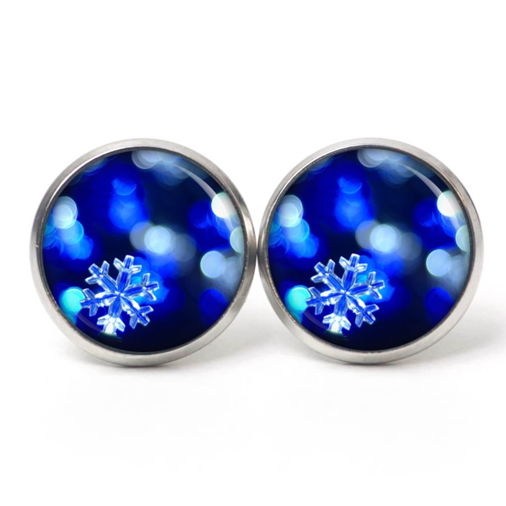 Druckknopf Ohrstecker Ohrhänger Clipse blaue Eiskristall Schnee Druckknopf Ohrstecker Ohrhänger Clipse blaue Eiskristall Schnee