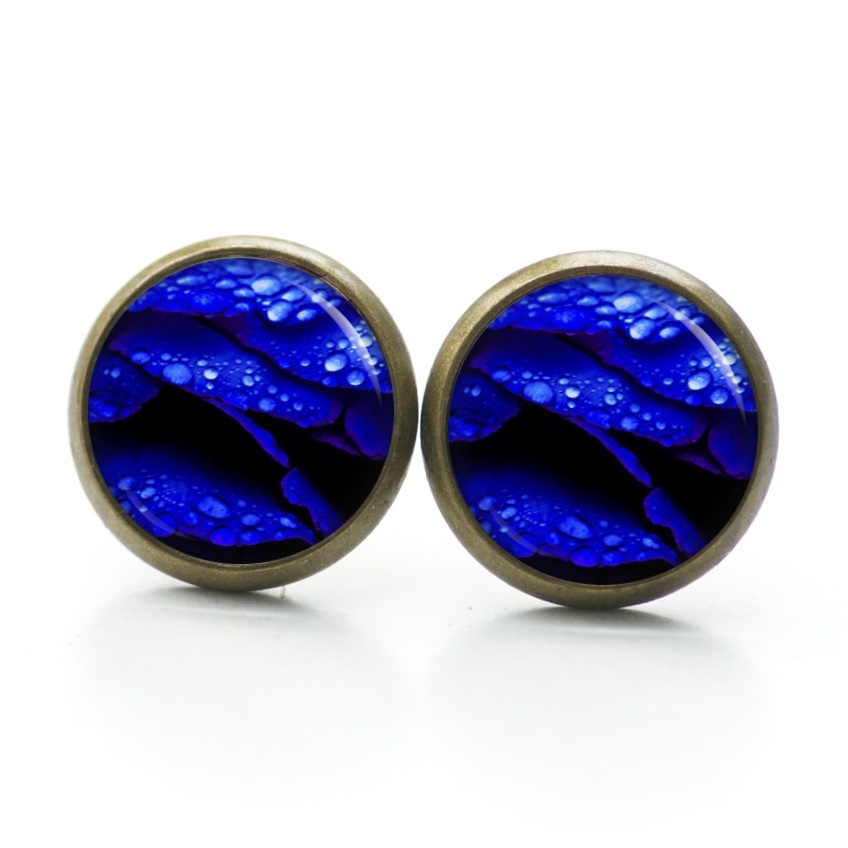 Ohrstecker, Ohrhänger, Clipse & Druckknopf – Motiv Blaue Rosenblätter mit Wasser – Schmuck aus Edelstahl Ohrstecker, Ohrhänger, Clipse & Druckknopf – Motiv Blaue Rosenblätter mit Wasser – Schmuck aus Edelstahl