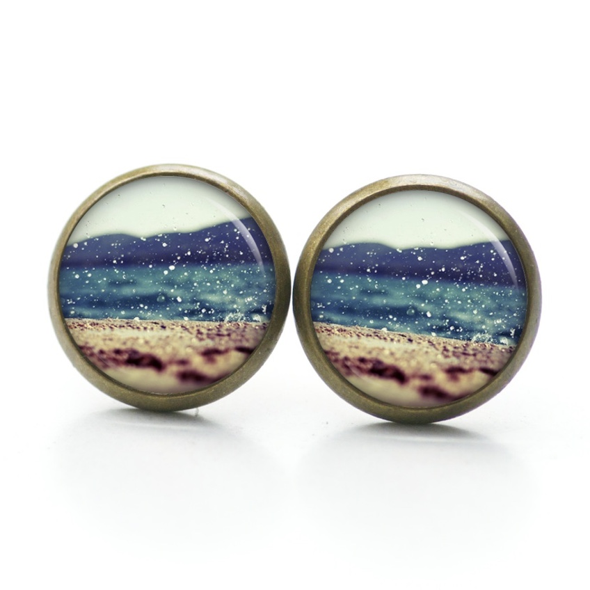 Druckknopf Ohrstecker Ohrhänger Clipse Strand am Meer Druckknopf Ohrstecker Ohrhänger Clipse Strand am Meer