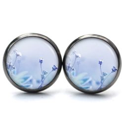Druckknopf Ohrstecker Ohrhänger Clipse zarte Blumenwiese in Hellblau