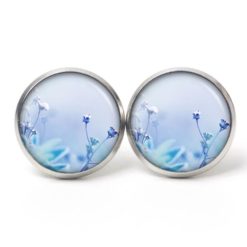 Druckknopf Ohrstecker Ohrhänger Clipse zarte Blumenwiese in Hellblau