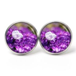 Druckknopf Ohrstecker Ohrhänger Clipse violette und weiße Krokusse