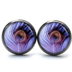 Druckknopf Ohrstecker Ohrhänger Clipse Pfau Pfauenauge violett lila Druckknopf Ohrstecker Ohrhänger Clipse Pfau Pfauenauge violett lila