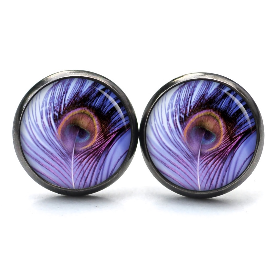 Druckknopf Ohrstecker Ohrhänger Clipse Pfau Pfauenauge violett lila Druckknopf Ohrstecker Ohrhänger Clipse Pfau Pfauenauge violett lila