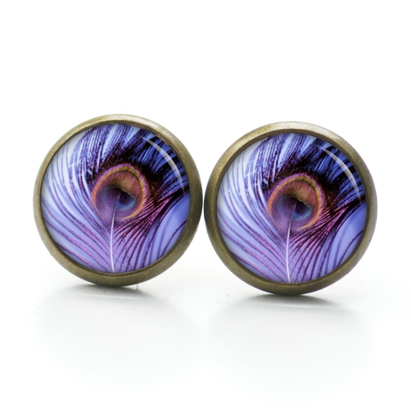 Druckknopf Ohrstecker Ohrhänger Clipse Pfau Pfauenauge violett lila Druckknopf Ohrstecker Ohrhänger Clipse Pfau Pfauenauge violett lila